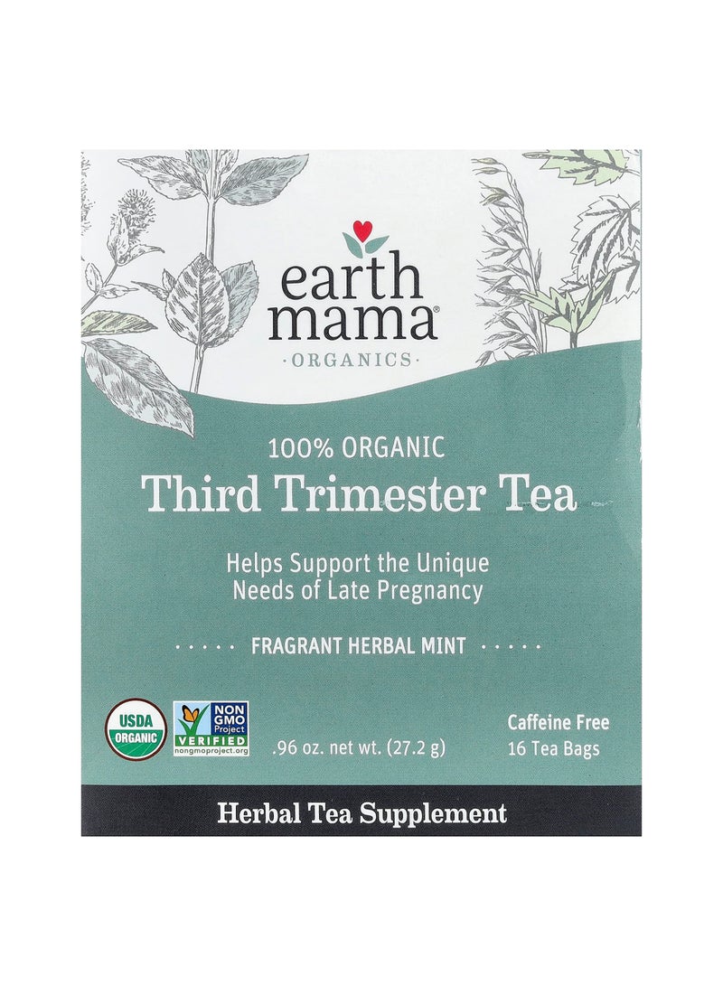 Organics, 100 Organic Third Trimester Tea, Mint, Caffeine Free, 16 Tea Bags, 0.96 oz (27.2 g)